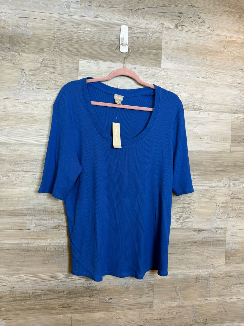 NWT Chico's Cobalt Blue Cotton Modal Ribbed Scoop Neck Tee Top Size 3 XL 16